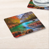 Rustig herfst rivierlandschap kartonnen onderzetters (Schuin)