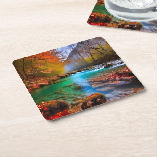 Rustig herfst rivierlandschap kartonnen onderzetters (Schuin)