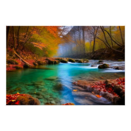 Rustig herfst rivierlandschap perfect poster
