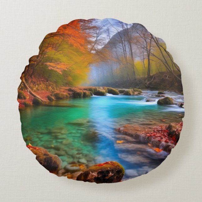 Rustig herfst rivierlandschap rond kussen (Voorkant)