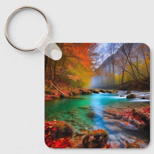 Rustig herfst rivierlandschap sleutelhanger (Voorkant)