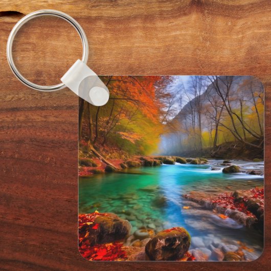 Rustig herfst rivierlandschap sleutelhanger (Voorkant)