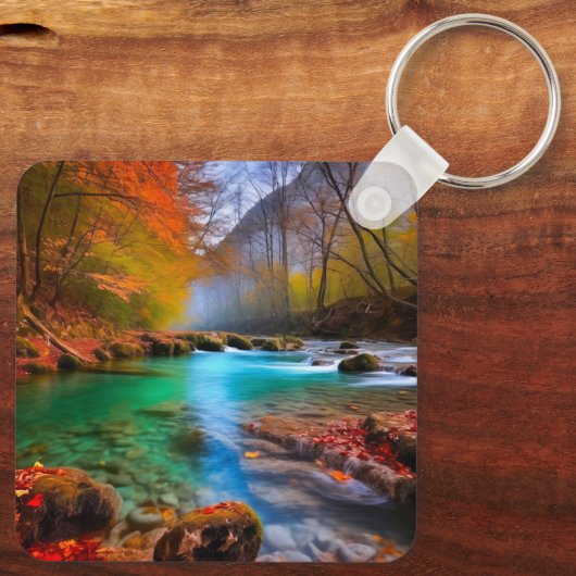 Rustig herfst rivierlandschap sleutelhanger (Achterkant)