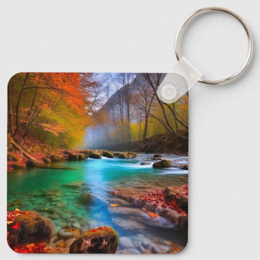 Rustig herfst rivierlandschap sleutelhanger (Achterkant)