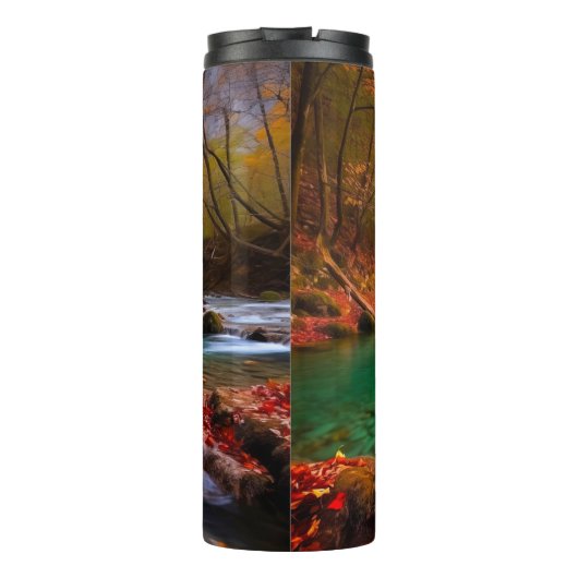 Rustig herfst rivierlandschap thermosbeker (Achterkant)