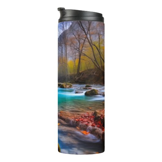 Rustig herfst rivierlandschap thermosbeker (Geroteerd rechts)