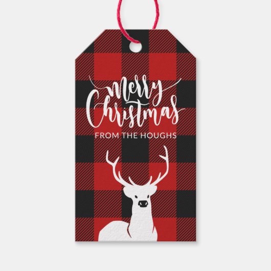 Rustig herten buffel geruit schrift Kerstmis Cadeaulabel (Voorkant)