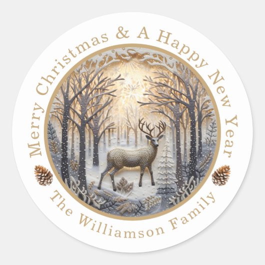 Rustig herten Prettig kerstfeest op Maat Ronde Sticker (Voorkant)