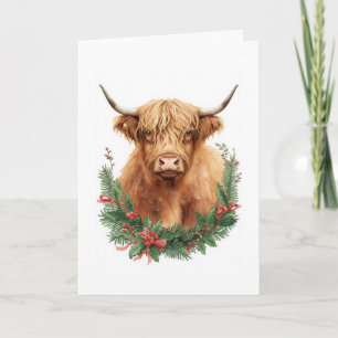 Rustig Highland Koe Kerstdag Feestdagen Kaart