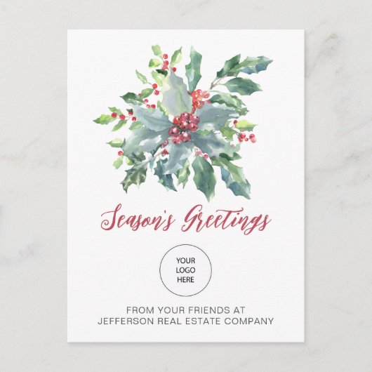 Rustig Holly Elegante Kerstvakantie Feestdagenkaart (Voorkant)
