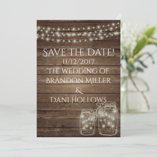 Rustig hout bespaart de datum save the date (Staand voorkant)