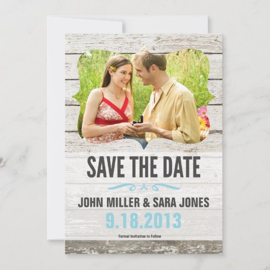 Rustig hout bespaart de datum save the date (Voorkant)