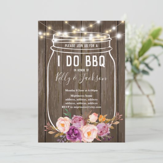 rustig hout , jar , ik doe bbq party suitnodiging kaart (Staand voorkant)