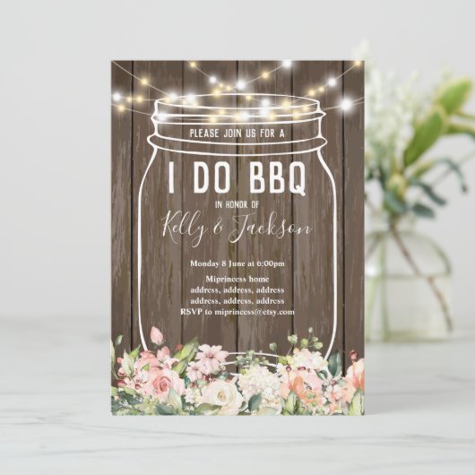 rustig hout , jar , ik doe bbq party suitnodiging kaart (Staand voorkant)