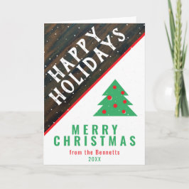 Rustig hout leuk groen rood familie kerst vakantie kaart