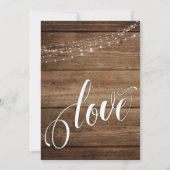 Rustig hout, witte lichten en werkloos script save the date (Achterkant)