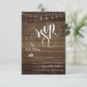 Rustig hout, witte lichten & schrift, RSVP Kaartje (Staand voorkant)