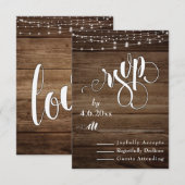 Rustig hout, witte lichten & schrift, RSVP Kaartje (Voorkant / Achterkant)