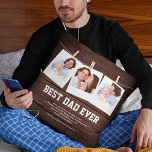 Rustig houten Beste papa ooit 3 foto collage Kussen