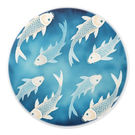 Rustig Indigo Koi-ontwerp Elegante Waterverf Knop (Voorkant)