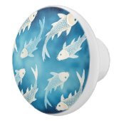 Rustig Indigo Koi-ontwerp Elegante Waterverf Knop (Rechts)