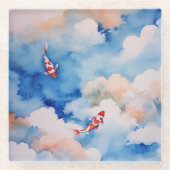 Rustig Japans Koi in het Clouds Glass Onderzetter Glazen Onderzetter (Voorkant)