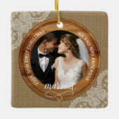 Rustig jute en kant Eerste kerst getrouwd Keramisch Ornament (Voorkant)
