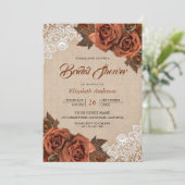 Rustig Jute Stof Stof Terracotta Roze Bruidsdouche Kaart (Staand voorkant)