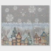 Rustig Kerst Dorp Sneeuw Cadeaupapier (Vlak)