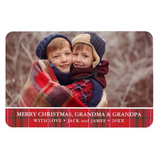 Rustig Kerst Plaid Rood Groen Foto Magneet (Horizontaal)