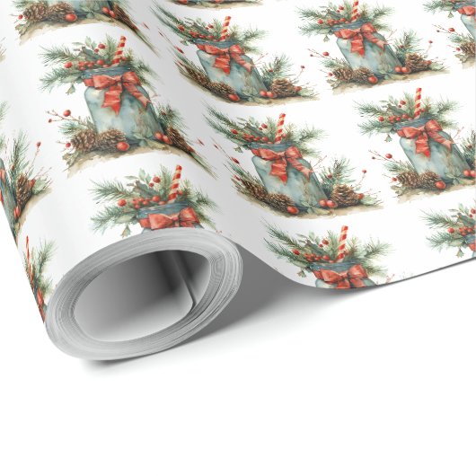 Rustig kerstcadeau inpakpapier rode strik (Rol Hoek)