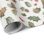 Rustig kerstfeest met hulst en dennenhout cadeaupapier (Rol Hoek)