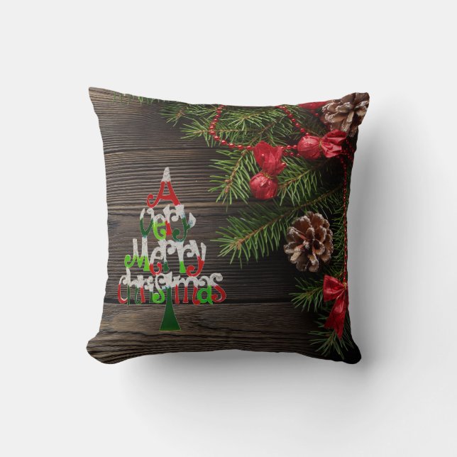 Rustig Kerstmis Landelijk Kranz Vrolijk Kussen (Voorkant)