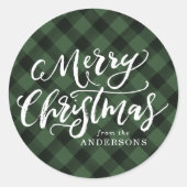 Rustig Kerstmis-script groen ruit Ronde Sticker (Voorkant)