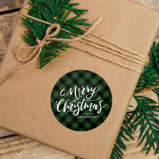 Rustig Kerstmis-script groen ruit Ronde Sticker