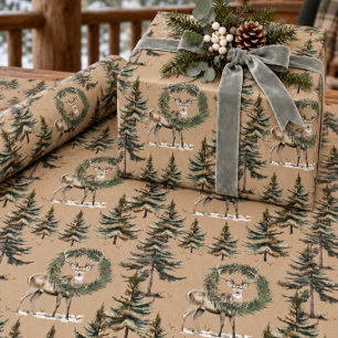 Rustig kraft hert & krans in het bos cadeaupapier