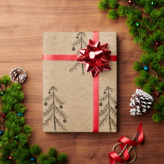 Rustig Kraftpapier | Kerstboom Schets Minimaal Cadeaupapier (Feestdagen Geschenken)