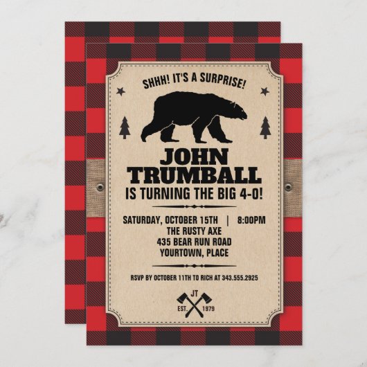 Rustig kraftpapier uitziende Buffalo geruite beer Kaart (Voorkant / Achterkant)