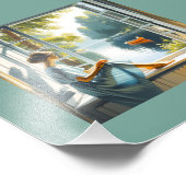 Rustig Lakeside Retreat: Serene Window Uitzicht Foto Afdruk (Hoek)