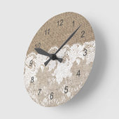 rustig land beige burlap en witte kant ronde klok (Hoek)