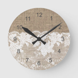 rustig land beige burlap en witte kant ronde klok