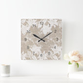 rustig land beige burlap en witte kant vierkante klok (Huis)