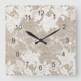  rustig land beige burlap en witte kant vierkante klok