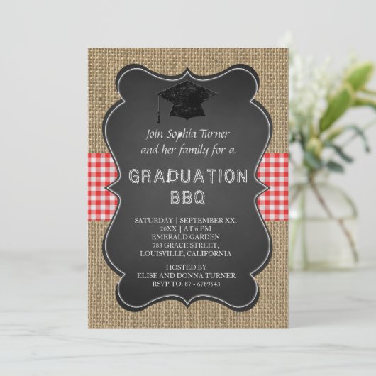 Rustig Land Burlap Chalkboard AFSTUDEREN BBQ Kaart (Staand voorkant)