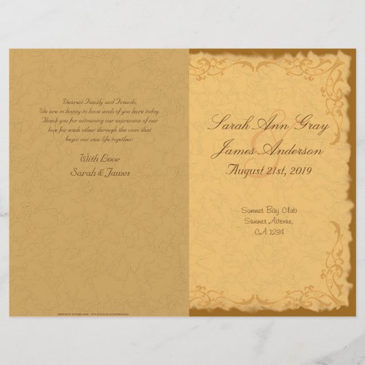 rustig land floral bruiloft programma (Voorkant)