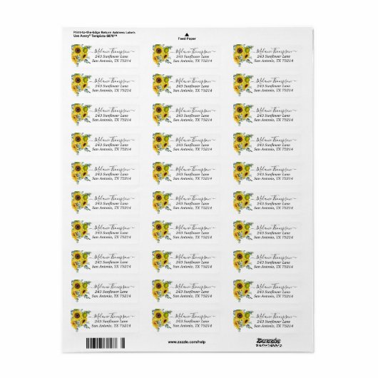 Rustig Land Sunflower Eucalyptus Return Address Etiket (Full Sheet)