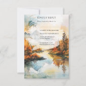 Rustig landschap bergmeer herfst bruiloft RSVP kaartje (Voorkant)