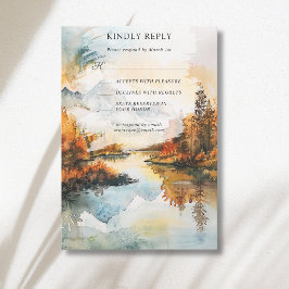 Rustig landschap bergmeer herfst bruiloft RSVP kaartje
