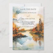 Rustig landschap bergmeer herfst bruiloft save the date (Voorkant)