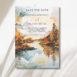 Rustig landschap bergmeer herfst bruiloft save the date